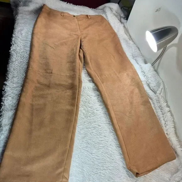 Emma James Faux Suede Tan High Waisted Straight Leg Pants Size 16 Vintage - Picture 5 of 10